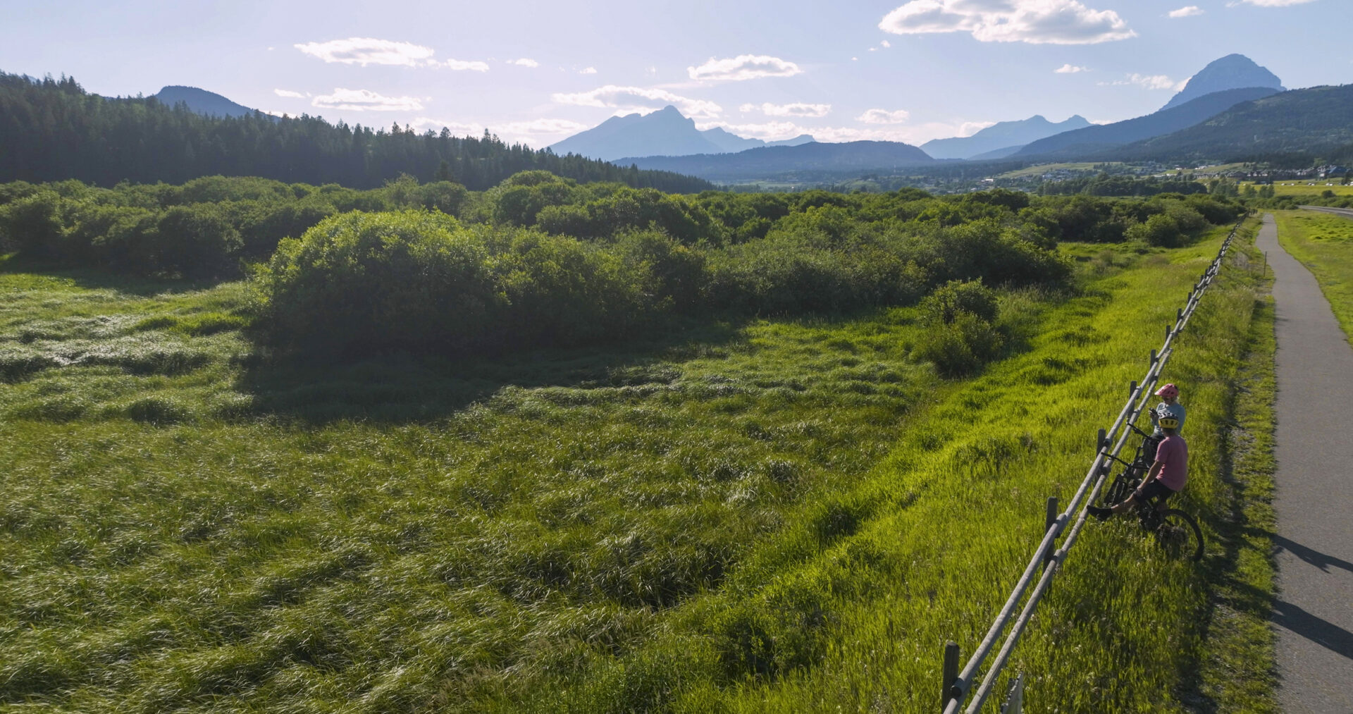 Person sitting by fence in grassy field.